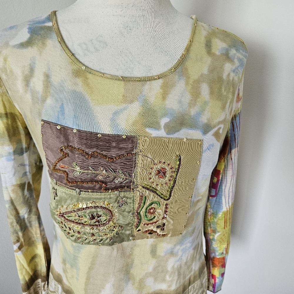 π¨π΅ Rene Derhy long sleeves cotton top tan/brown size small π¨π΅ - Picture 3 of 6